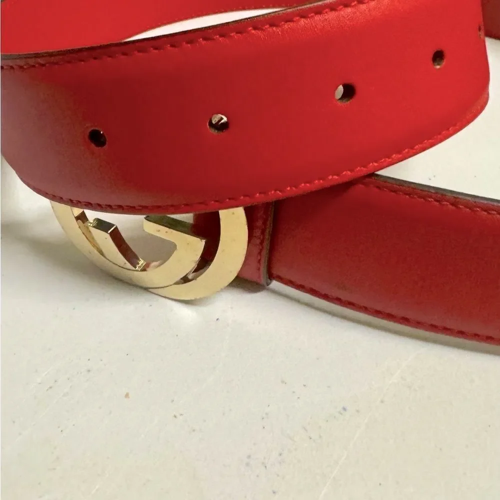 Authentic Gucci Double G Red Leather Belt Preloved